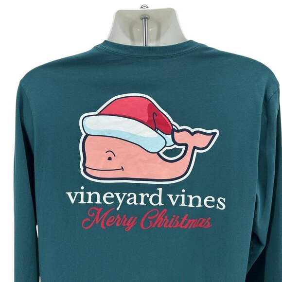 Vineyard Vines Merry Christmas Santa Whale Logo Pocket T-Shirt Mens Medium - Picture 2 of 6